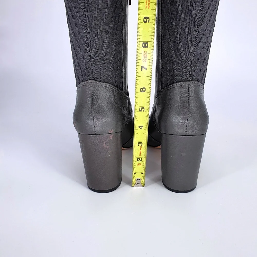 $240 Vince Camuto Majestie Over The Knee Boots Leather Knit Gray 9M Minimalist - Picture 11 of 13
